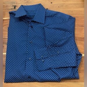 NWT David Donahue Blue Geometric Trim Fit Button Down Shirt - Size 16 34/35